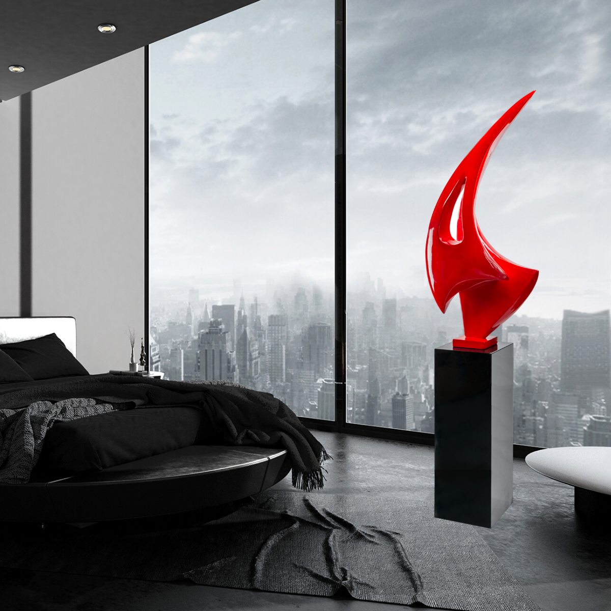 Sail Floor Sculpture // Red with Black Stand | Finesse - Home Elegance USA