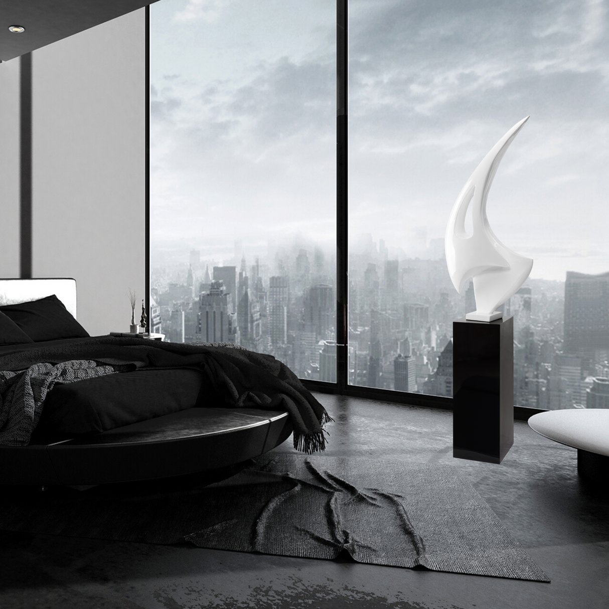 Sail Floor Sculpture With Black Stand 70" Tall // White | Finesse - Home Elegance USA