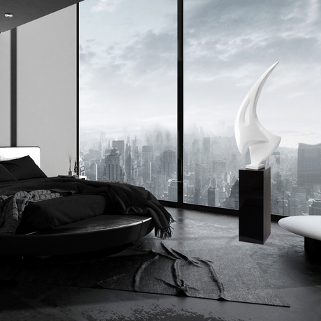 Sail Floor Sculpture With Black Stand 70" Tall // White  | Finesse - Home Elegance USA