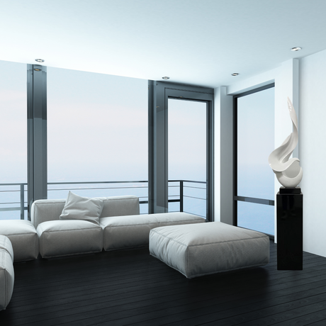 White Flame Floor Sculpture With Black Stand, 65" Tall  | Finesse -  Home Elegance USA