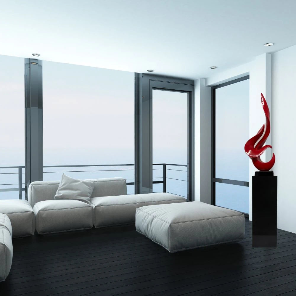 Escultura de piso de llama roja con base negra, 165 cm de alto | Finesse