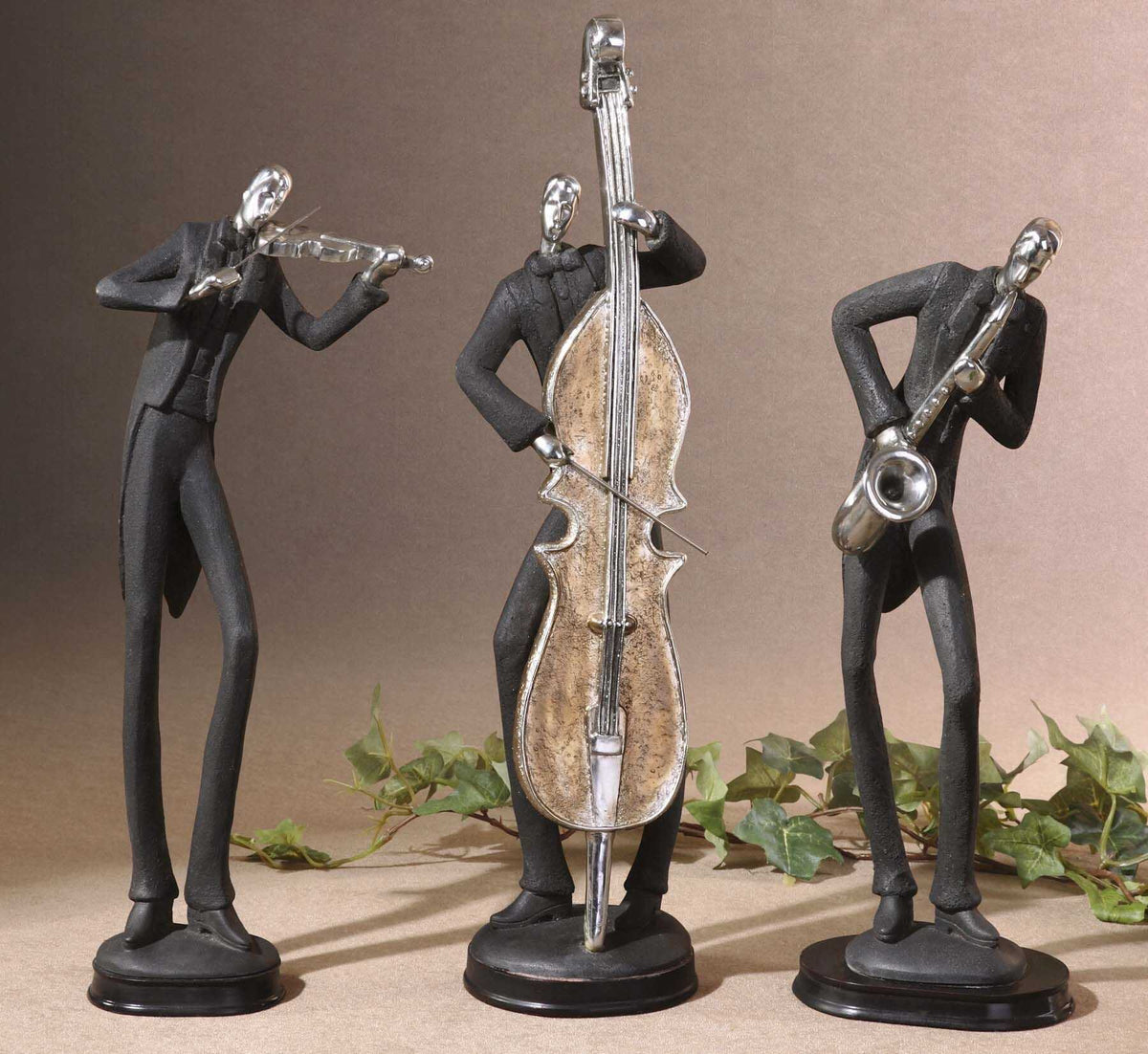 Musicians Decorative Figurines (Set of 3) - Black / Silver by Uttermost - View 2