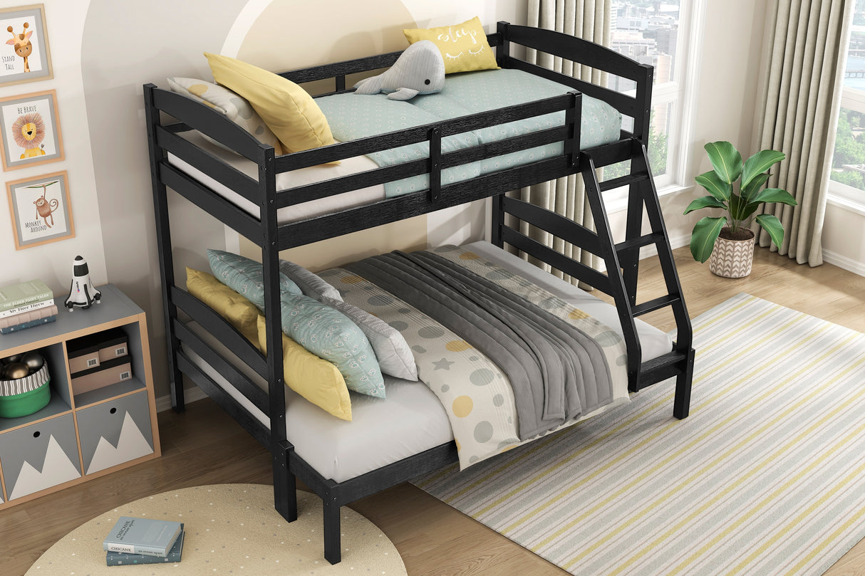 Twin over Full Bunk Bed with Guard Rails 1pc Sturdy Wooden Black Finish Youth Bedroom Furniture - sold by Home Elegance USA