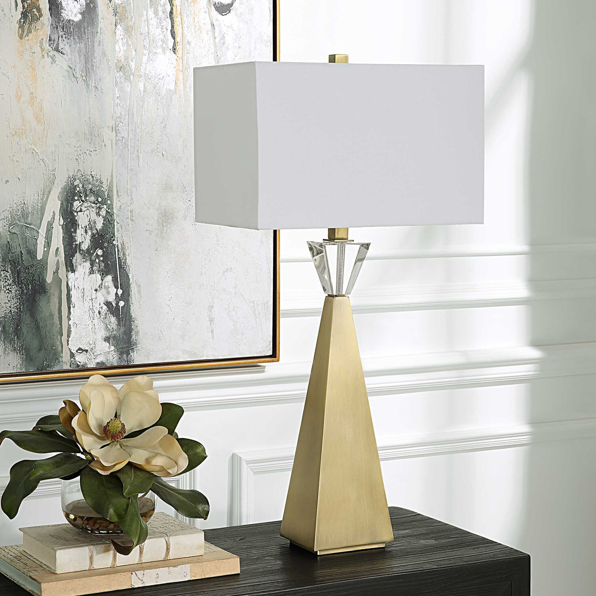 Arete Modern Brass Table Lamp - Gold / White by Uttermost - View 3