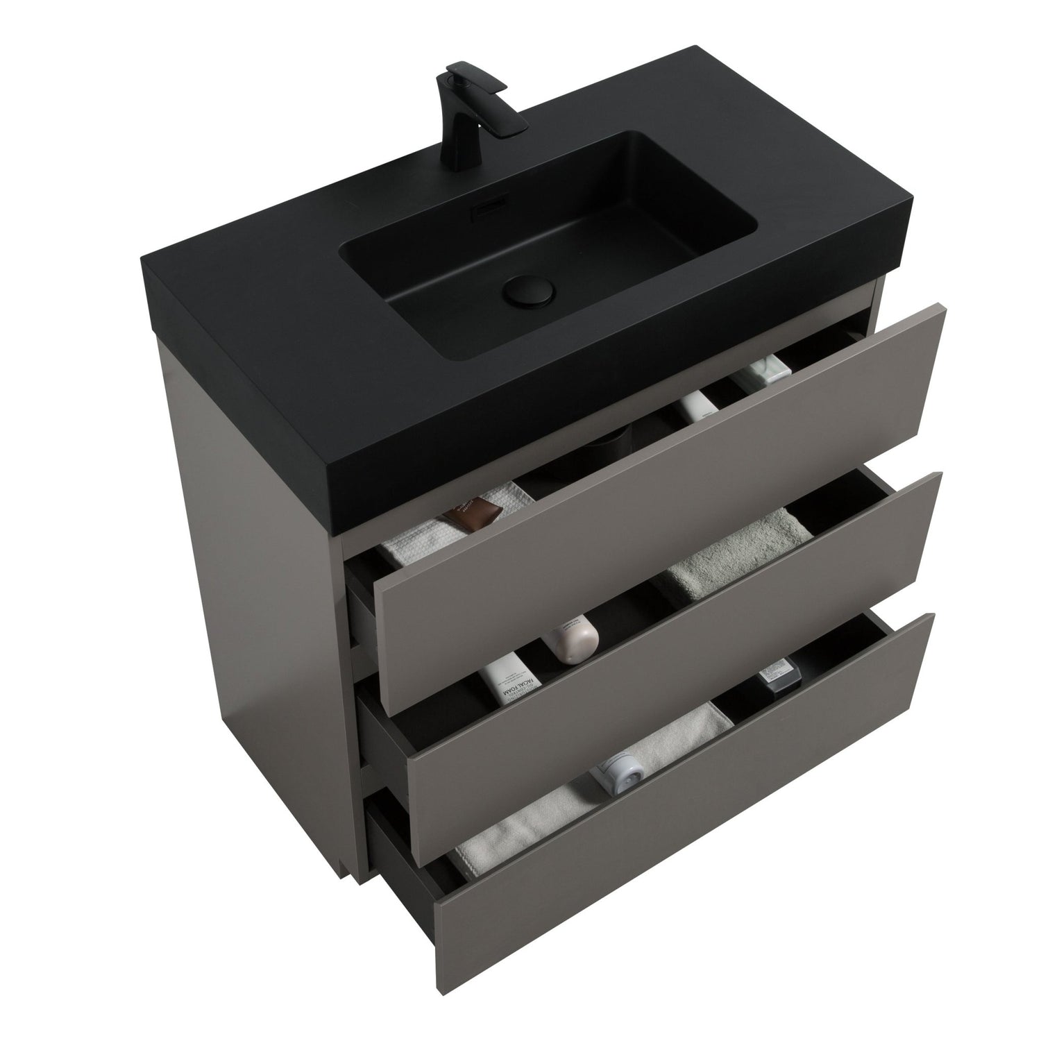 Alice 36" Gray Bathroom Vanity with Sink, Large Storage Freestanding Bathroom Vanity for Modern Bathroom, One - Piece Black Sink Basin without Drain and Faucet | Home Elegance USA