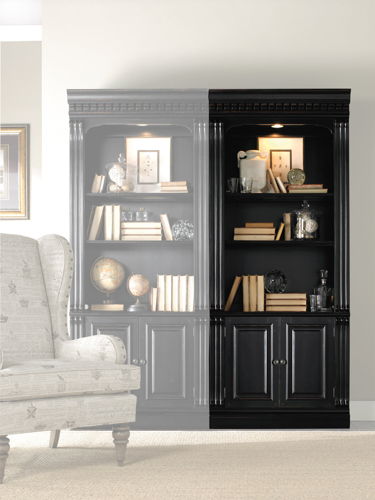 Telluride Bunching Bookcase with Doors in Cherry Veneers Black Finish – Hooker Furniture - sold by Home Elegance USA