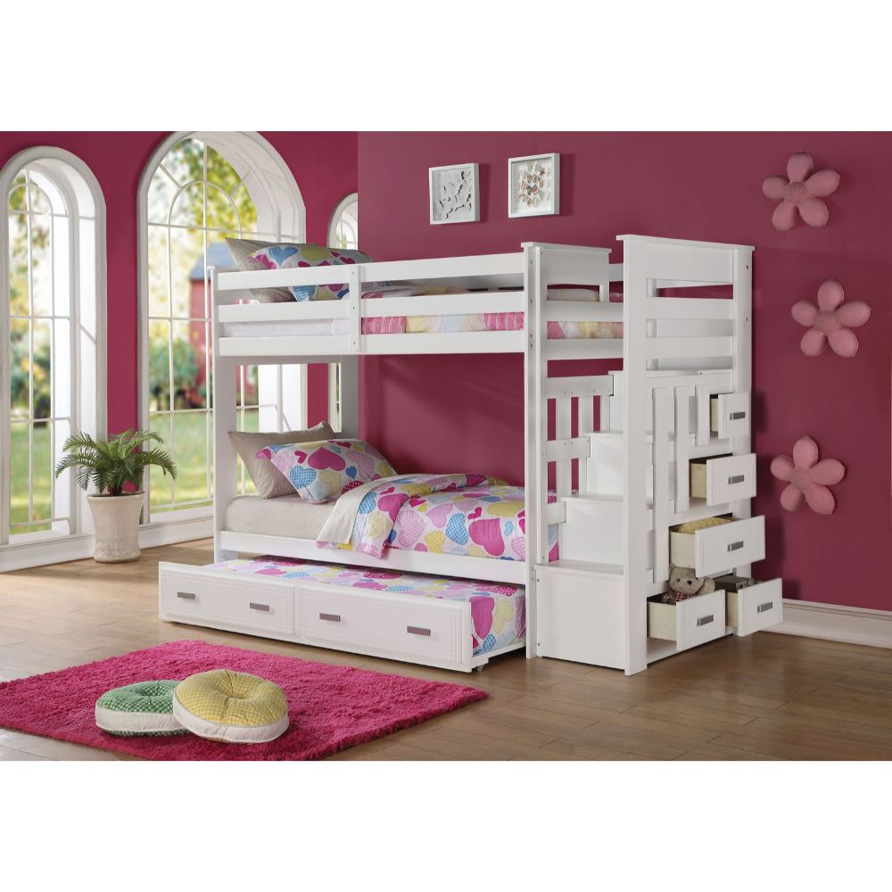 Allentown Twin/Twin Bunk Bed W/Trundle & Storage 37370 White Finish | Acme | Home Elegance USA