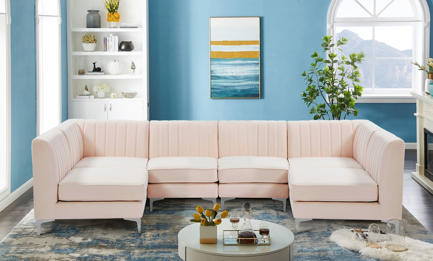 Alina - Modular Sectional 6 Piece - Pink - Fabric | Home Elegance USA
