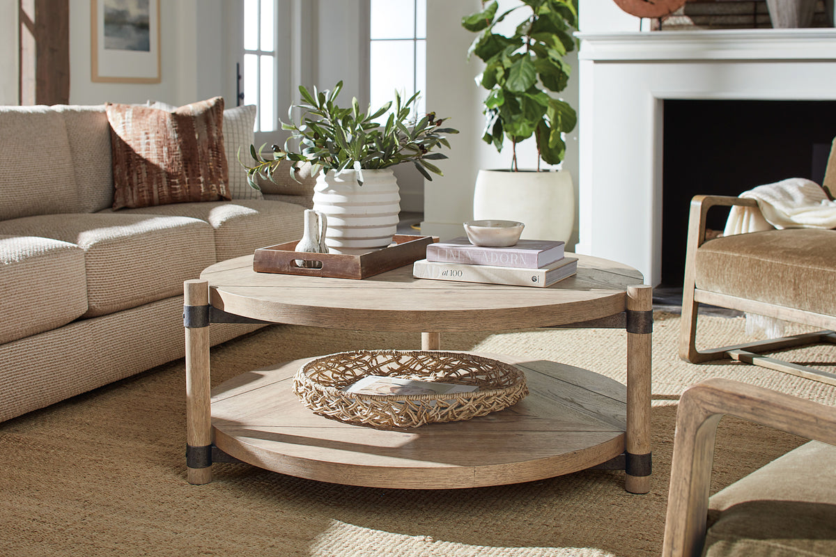 Vineyard Row 44" Round Coffee Table - Light Brown by Hooker Furniture - View 2