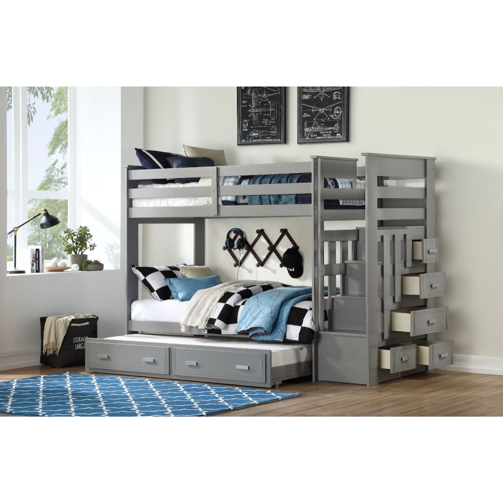 Allentown Twin/Twin Bunk Bed W/Trundle & Storage 37870 Gray Finish | Acme | Home Elegance USA