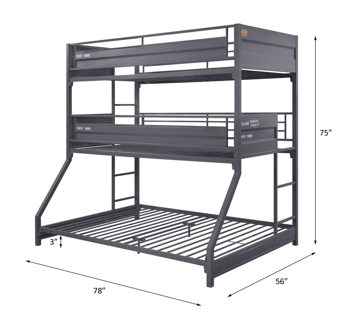 Cargo Twin/Twin/Full Bunk Bed 37995 Gunmetal Finish | Acme | Home Elegance USA