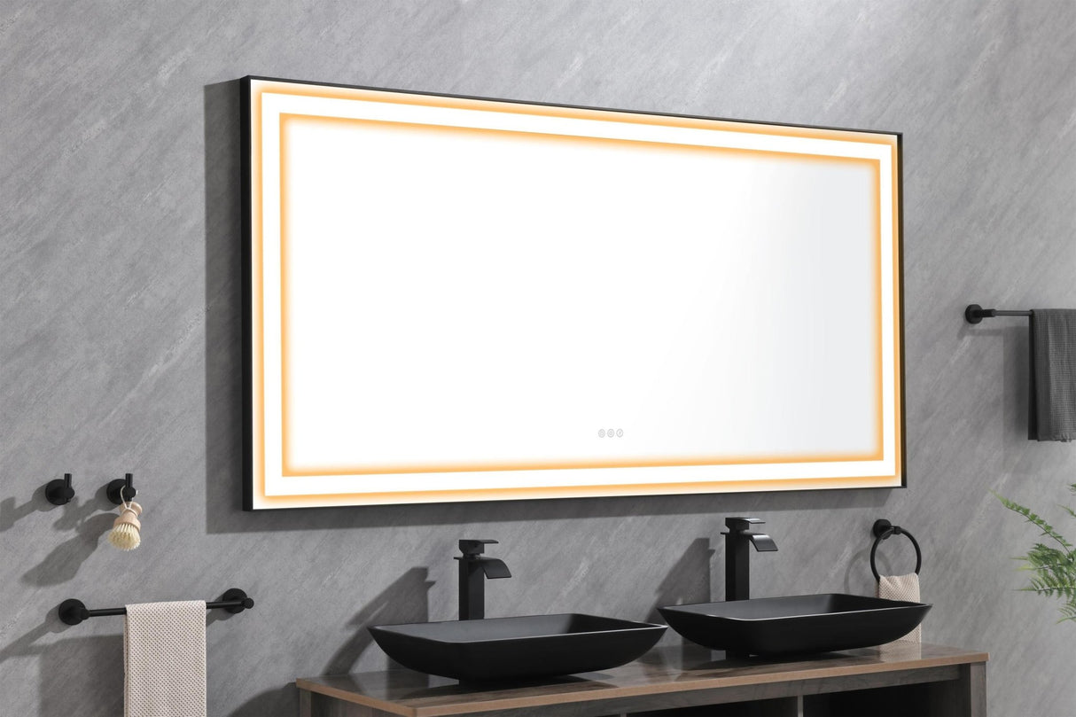 72 in. W x 36 in. H Black Framed LED Single Bathroom Vanity Mirror in Polished Crystal Bathroom Vanity LED Mirror with 3 Color Lights Mirror for Bathroom Wall Smart Lighted Vanity Mirror | Home Elegance USA