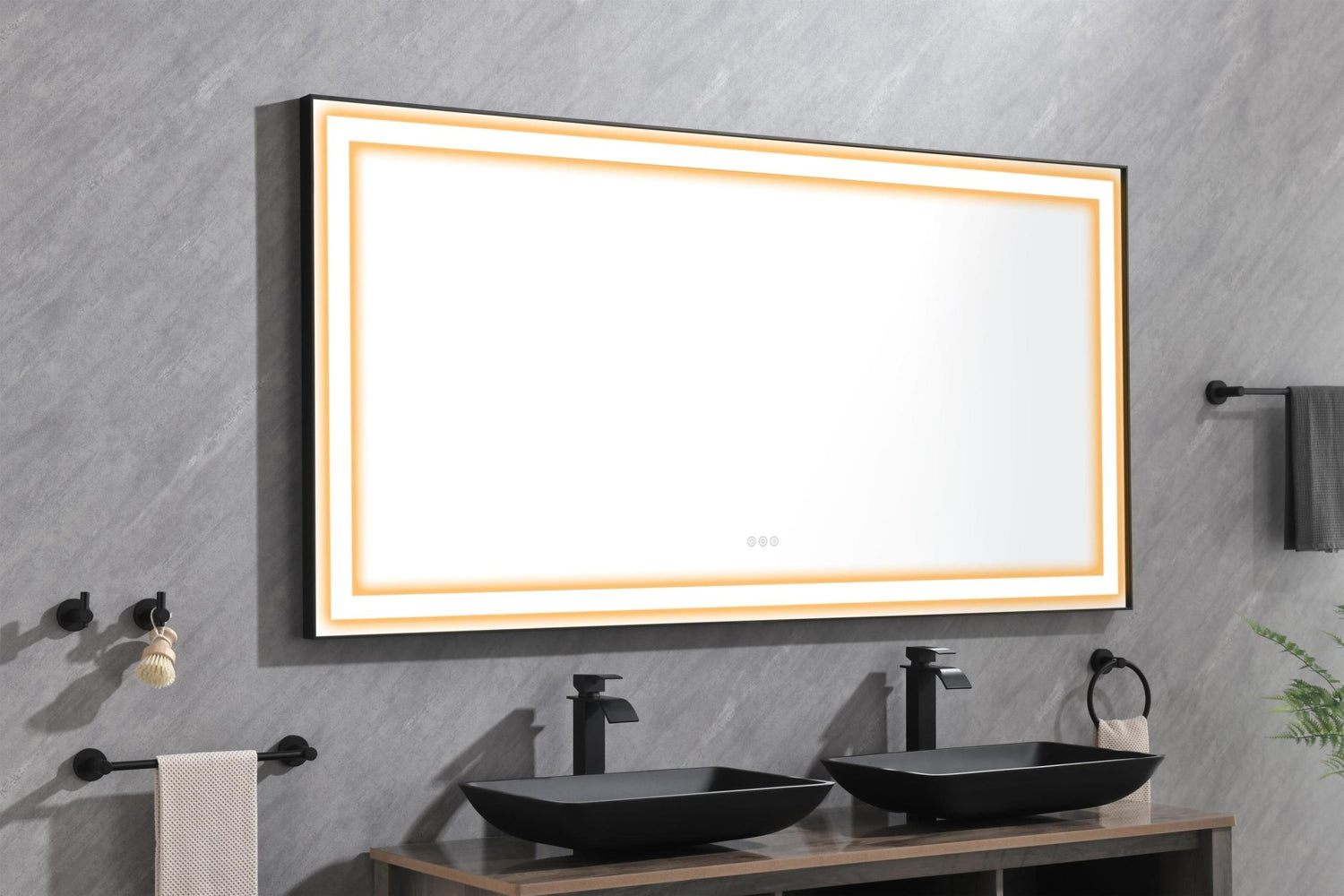 72 in. W x 36 in. H Black Framed LED Single Bathroom Vanity Mirror in Polished Crystal Bathroom Vanity LED Mirror with 3 Color Lights Mirror for Bathroom Wall Smart Lighted Vanity Mirror | Home Elegance USA