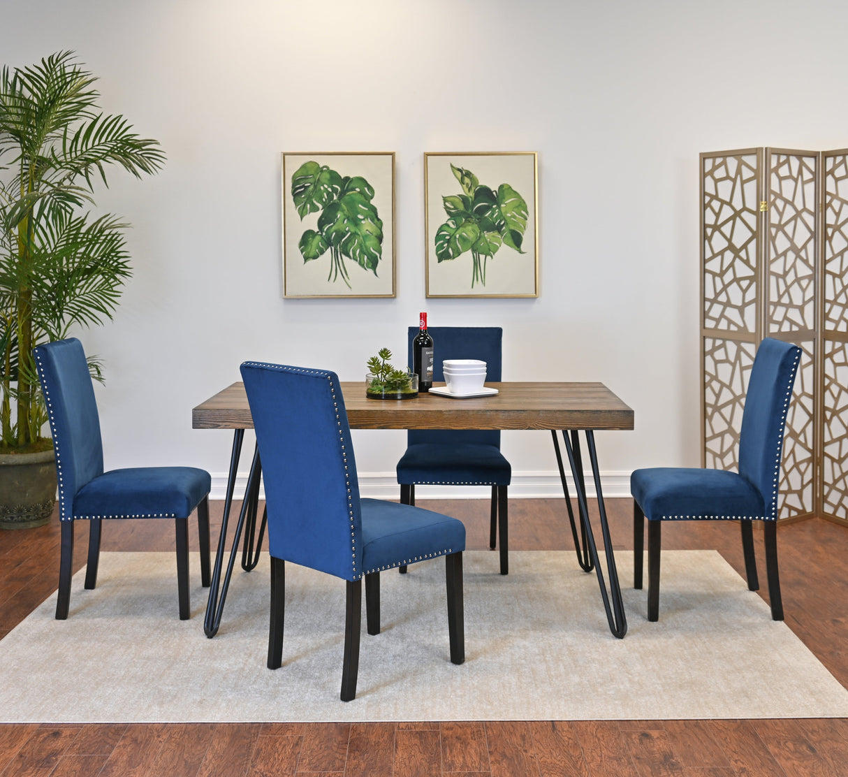Ashzo 5-Piece Dining Set, Hairpin Dining Table with 4 Chairs, 3 Color Options - sold by Home Elegance USA