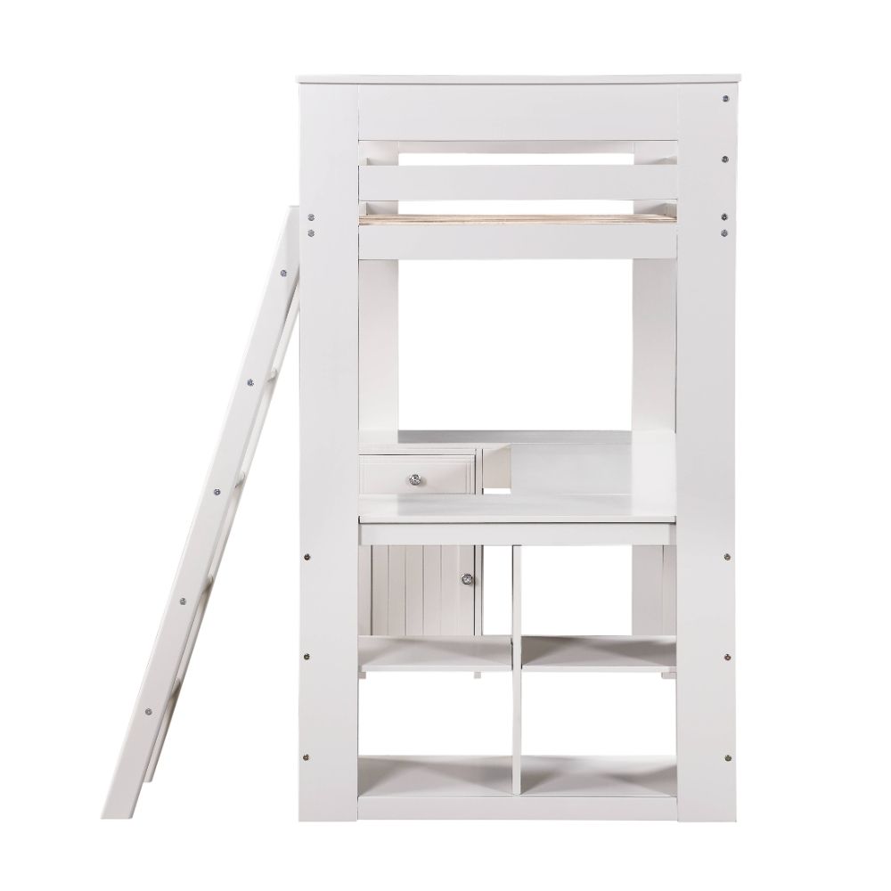 Ambar Twin Loft Bed W/Desk & Bookcase & Chest 38065 Light Gray Finish | Acme | Home Elegance USA