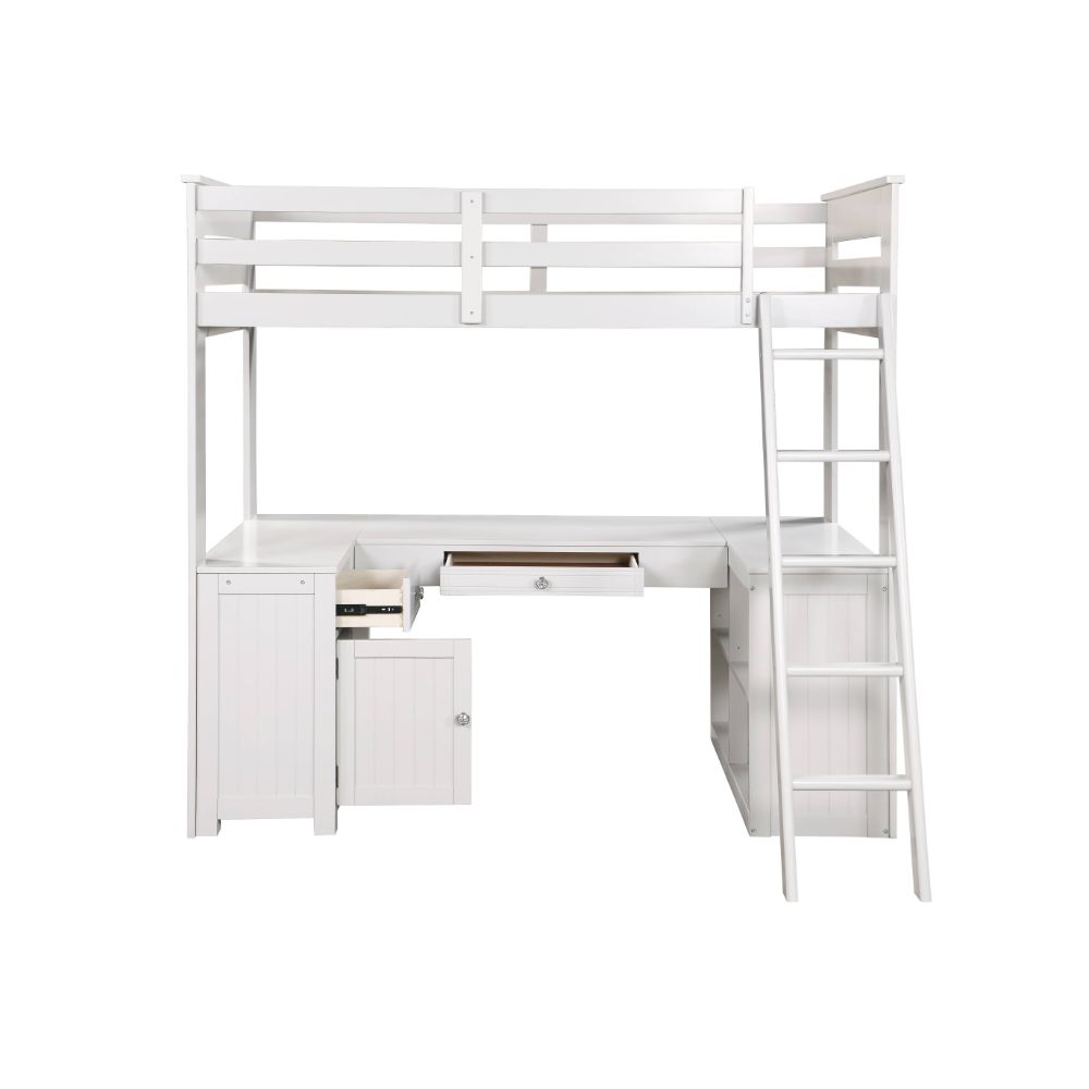 Ambar Twin Loft Bed W/Desk & Bookcase & Chest 38065 Light Gray Finish | Acme | Home Elegance USA