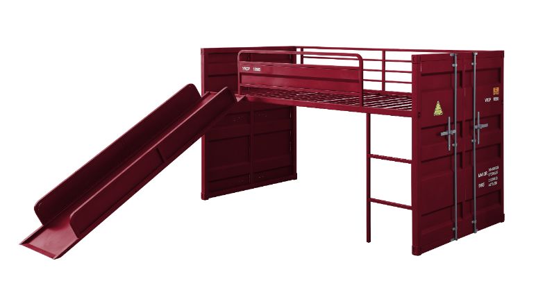 Cargo Twin Loft Bed W/Slide 38300 Red Finish | Acme | Home Elegance USA
