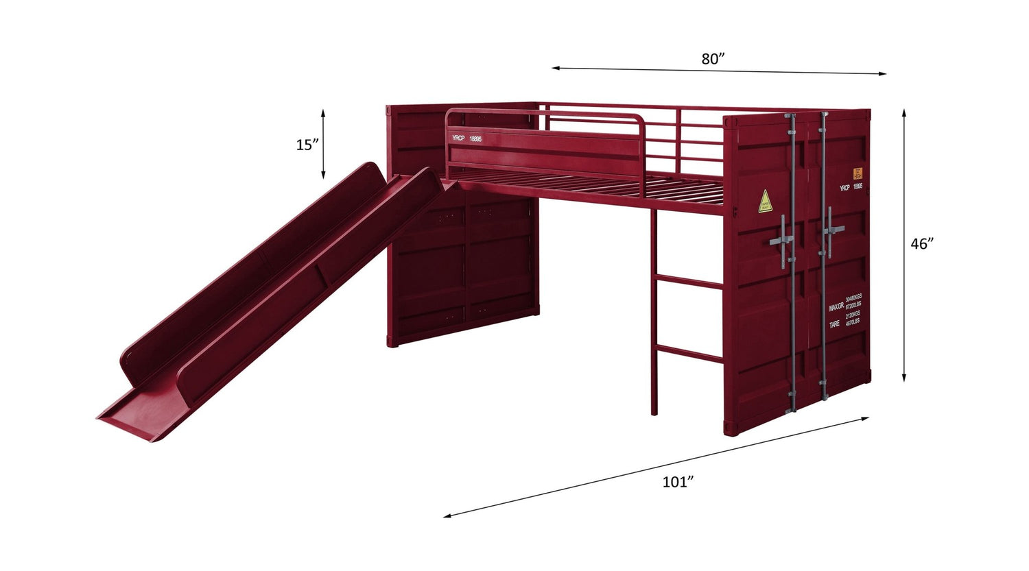 Cargo Twin Loft Bed W/Slide 38300 Red Finish | Acme | Home Elegance USA
