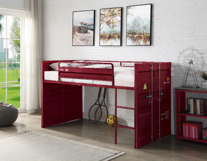 Cargo Twin Loft Bed W/Slide 38300 Red Finish | Acme | Home Elegance USA