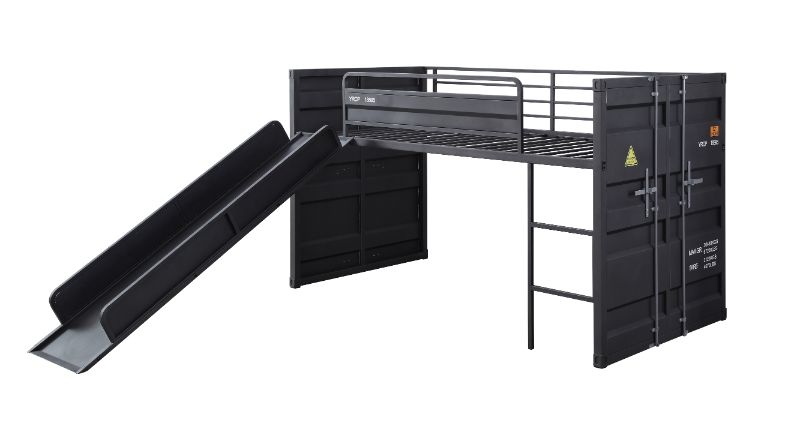 Cargo Twin Loft Bed W/Slide 38305 Gunmetal Finish | Acme | Home Elegance USA