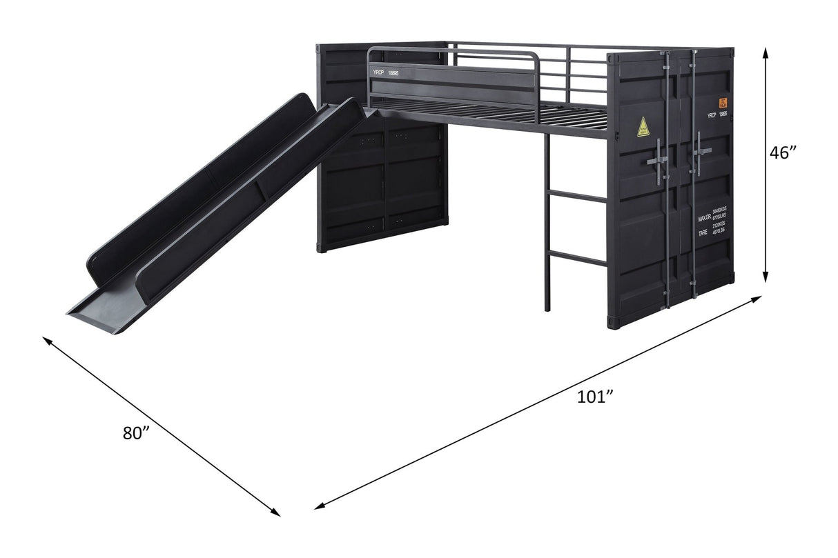 Cargo Twin Loft Bed W/Slide 38305 Gunmetal Finish | Acme | Home Elegance USA