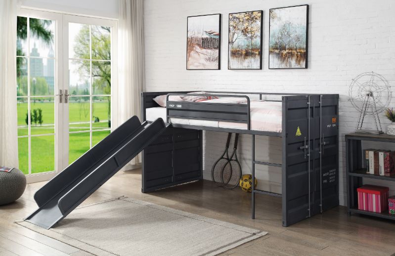Cargo Twin Loft Bed W/Slide 38305 Gunmetal Finish | Acme | Home Elegance USA