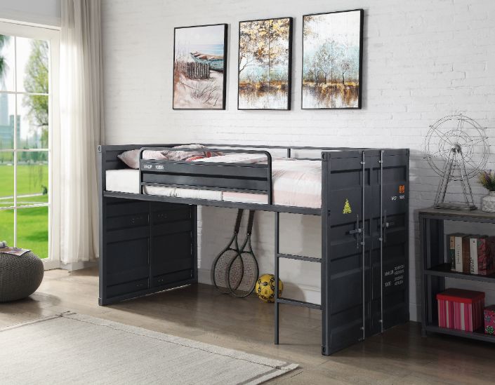 Cargo Twin Loft Bed W/Slide 38305 Gunmetal Finish | Acme | Home Elegance USA