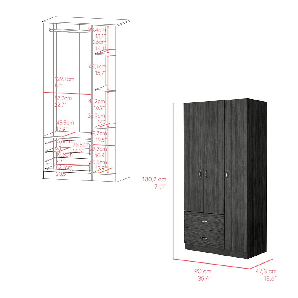 Three Door Armoire Clark, Bedroom, Smokey Oak / White - sold by Home Elegance USA