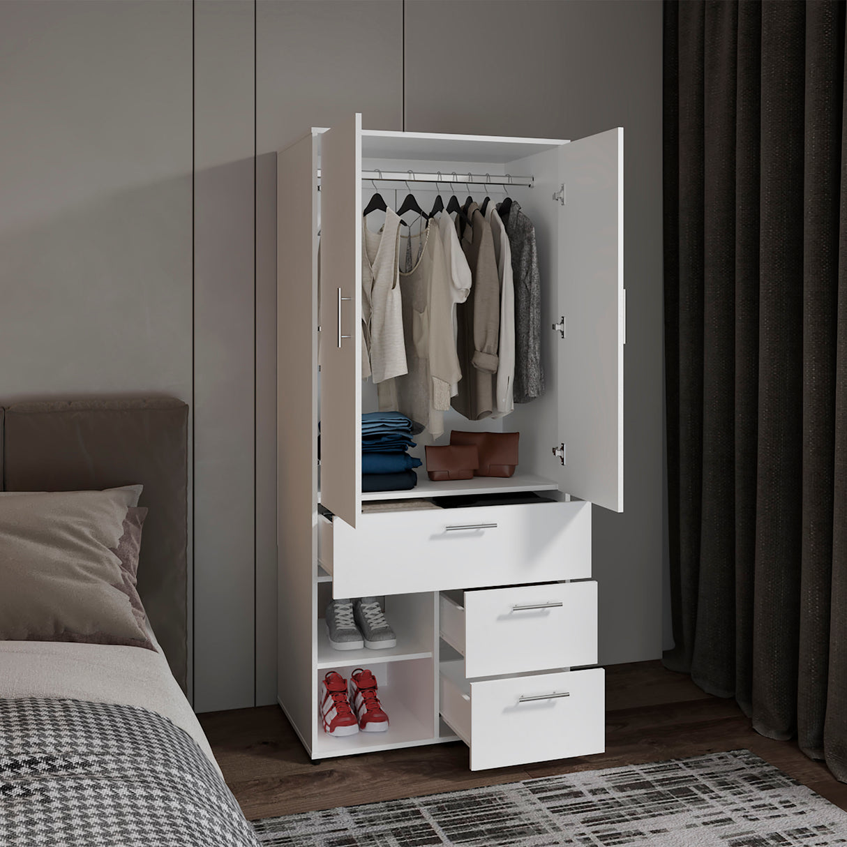 Armoire 70.90' H, 2 Doors, 3 Drawers, 2 Shelves, 6 Legs, White - Bedroom - sold by Home Elegance USA