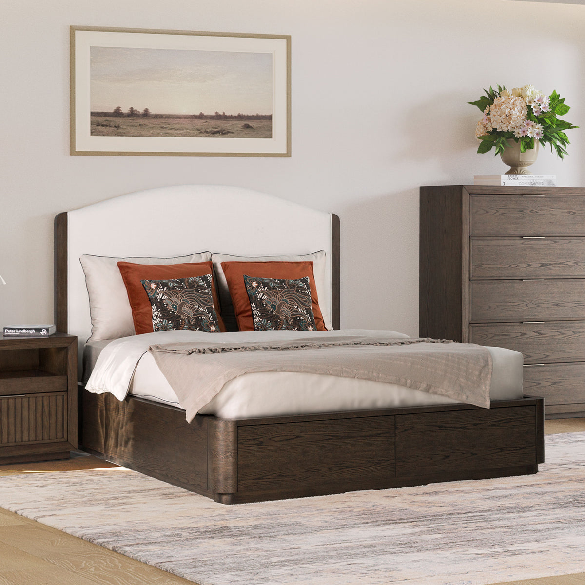 Athens Queen Upholstered Storage Bed - Brown / Milk | Flexsteel