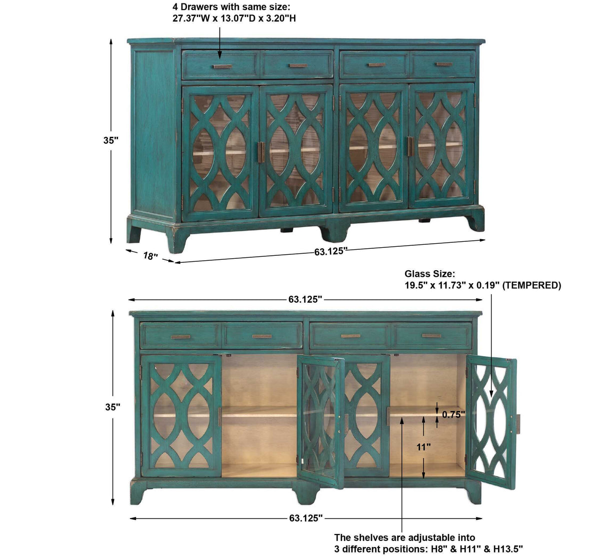 Oksana Wooden Credenza - Green by Uttermost - View 7