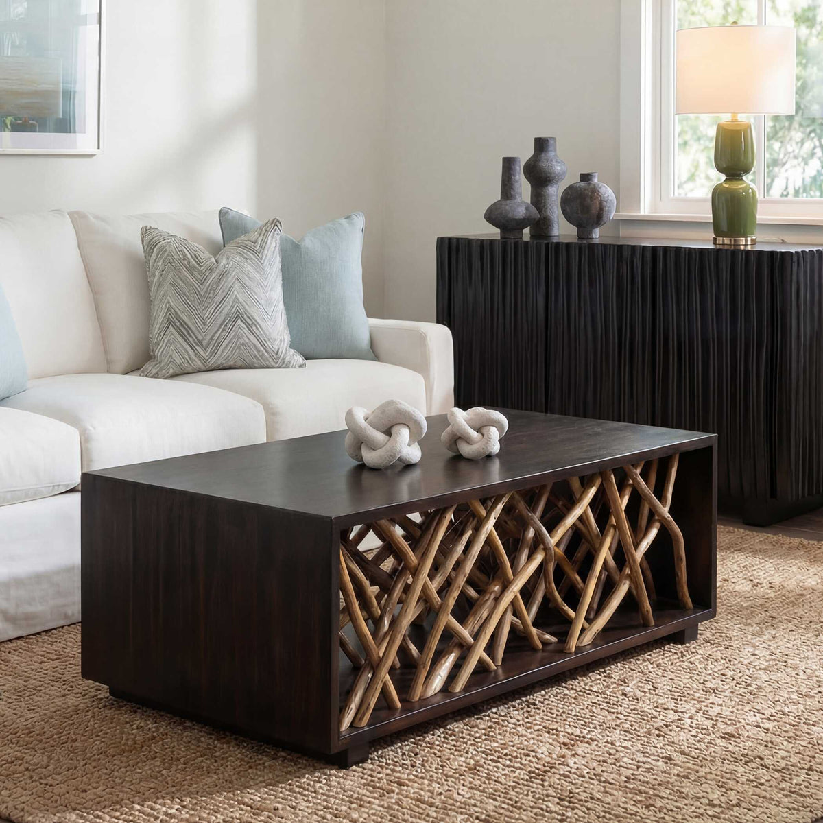 Teak Maze Coffee Table Woodtone - Light Brown / Dark Brown by Uttermost - View 2
