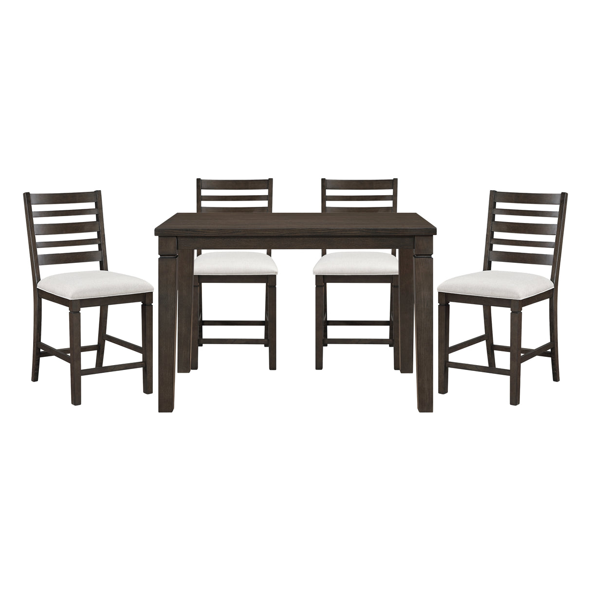 Classic 5pc Counter Height Dining Dark Espresso Finish Extendable Table and Chairs Set Upholstered Seat Wooden Dining Furniture