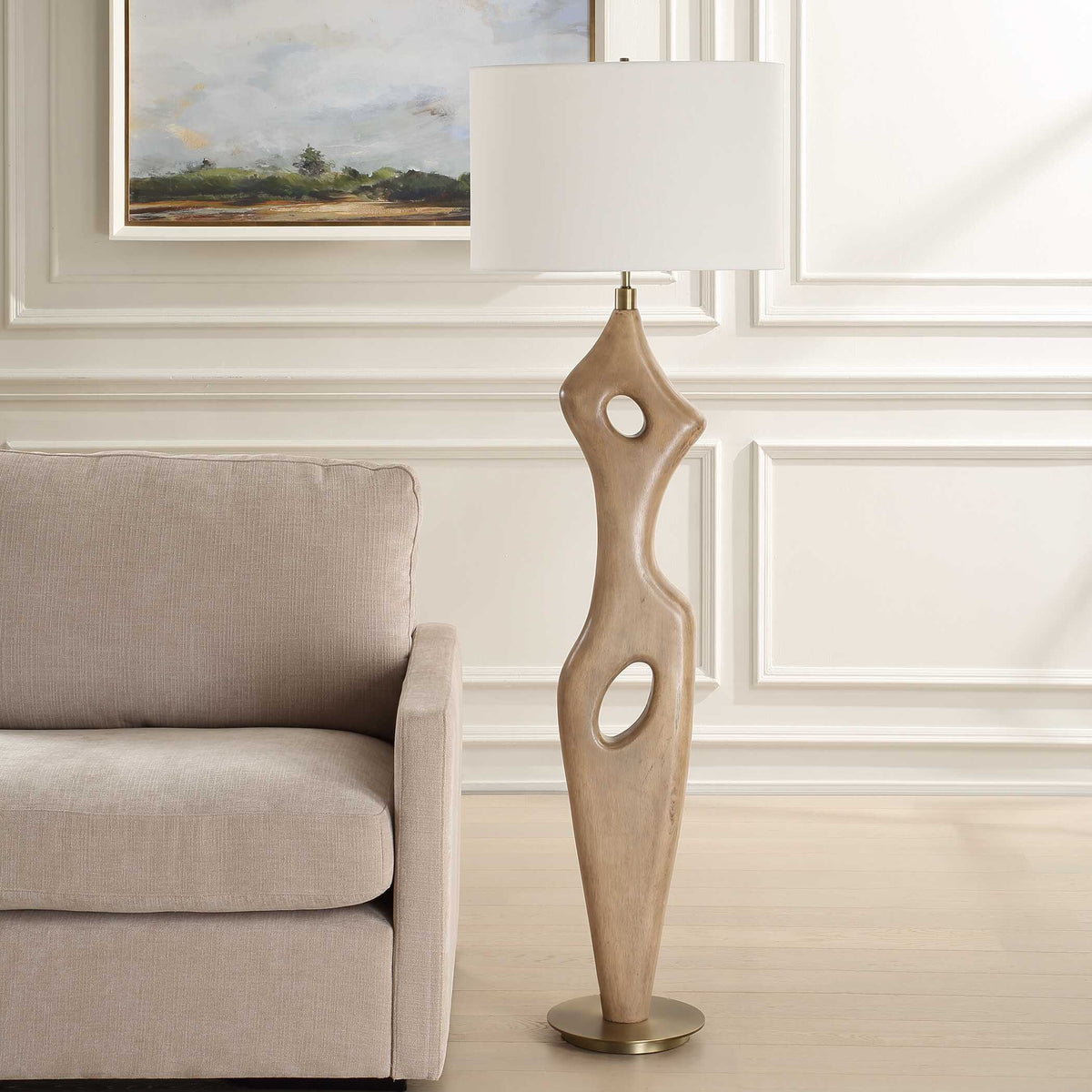 Almyra Solid Wood Floor Lamp - Light Brown by Uttermost - View 3
