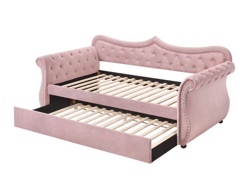 Adkins Daybed W/Trundle (Twin) 39420 Pink Velvet | Acme | Home Elegance USA
