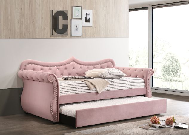 Adkins Daybed W/Trundle (Twin) 39420 Pink Velvet | Acme | Home Elegance USA