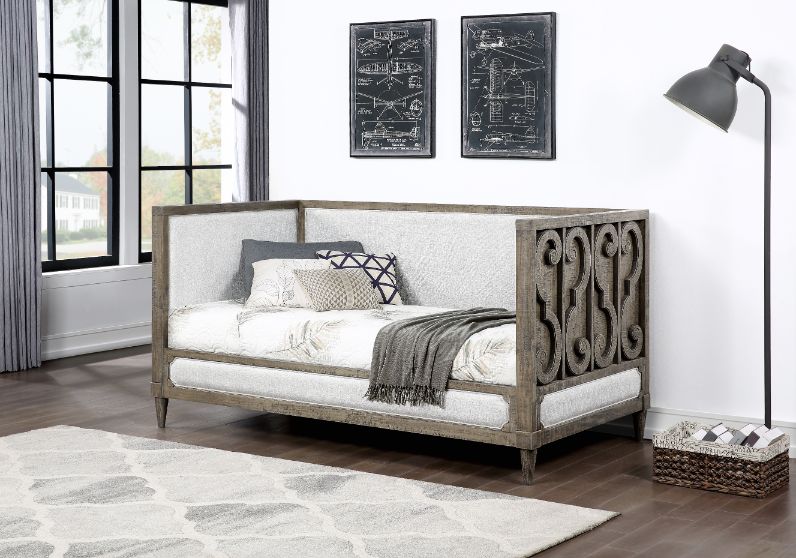 Artesia Daybed (Twin) 39710 Tan Fabric & Salvaged Natural Finish | Acme | Home Elegance USA