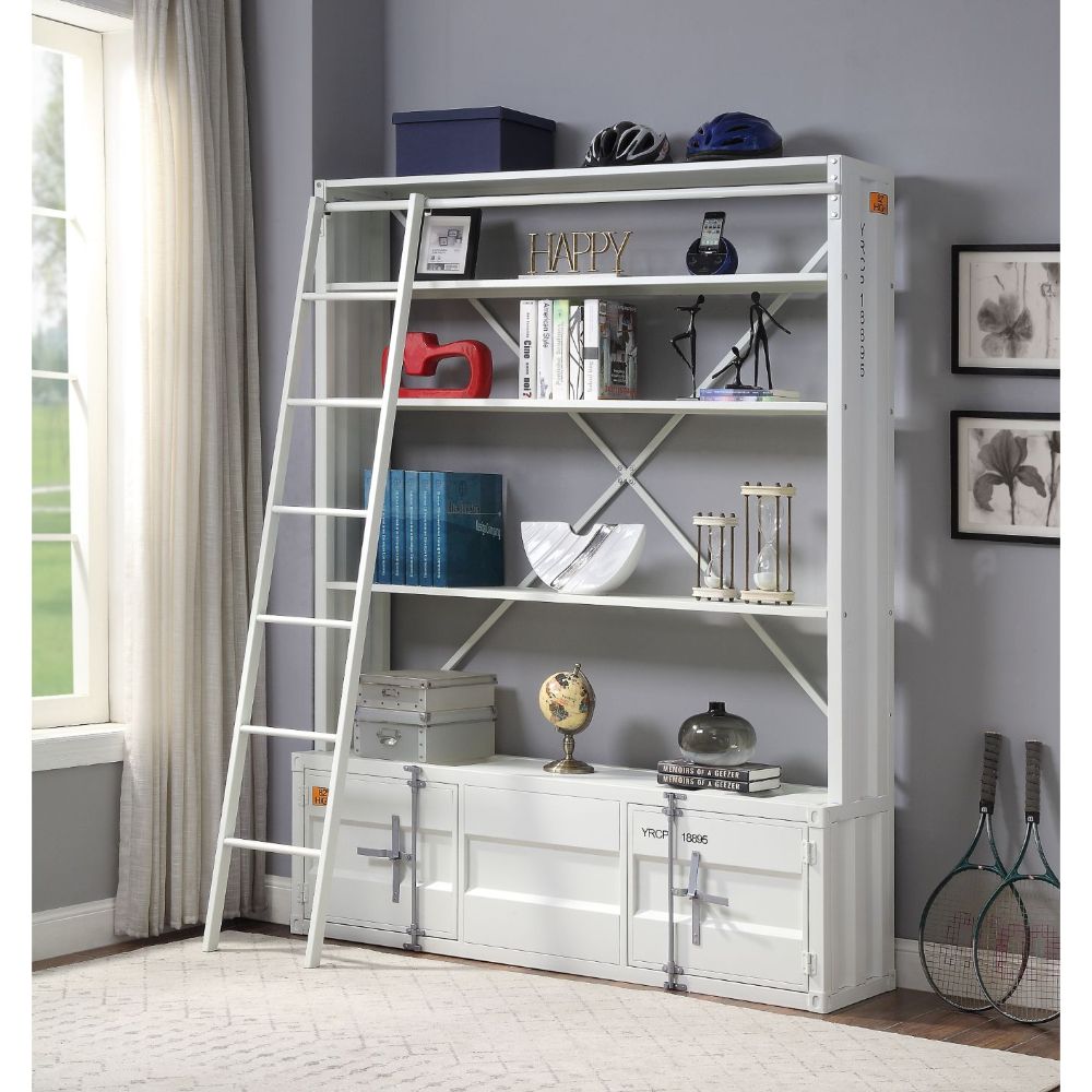 Cargo Bookcase W/Ladder 39882 White Finish | Acme | Home Elegance USA
