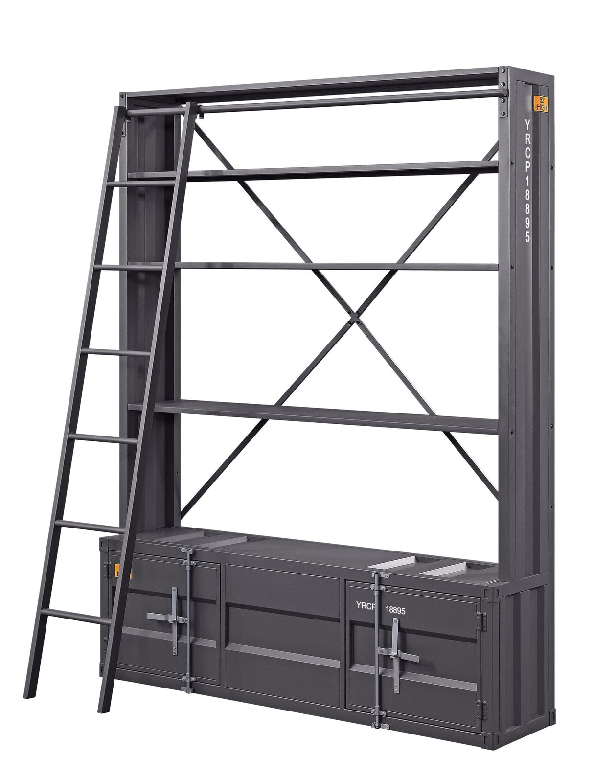 Cargo Bookcase W/Ladder 39887 Gunmetal | Acme | Home Elegance USA