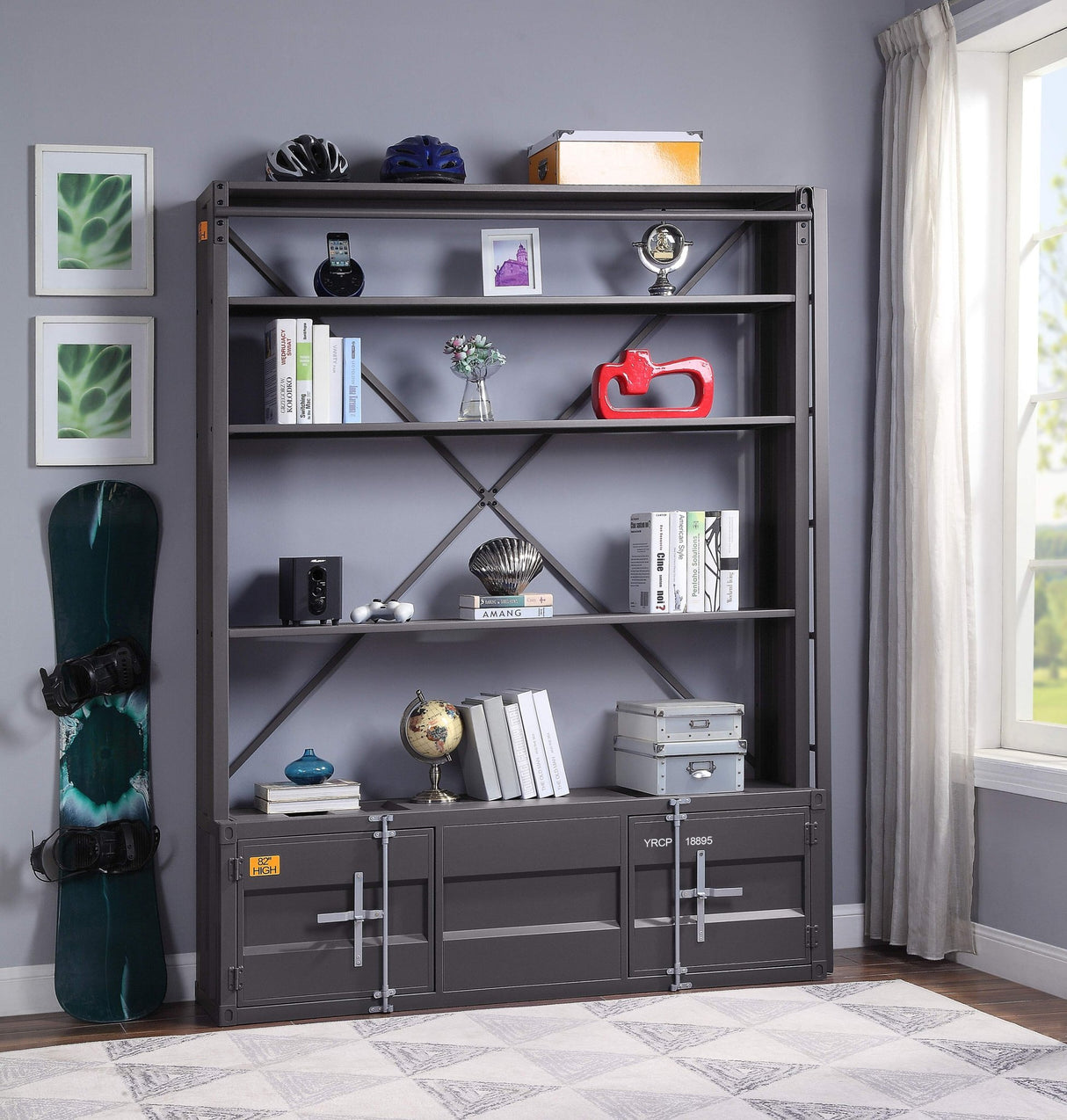 Cargo Bookcase W/Ladder 39887 Gunmetal | Acme | Home Elegance USA