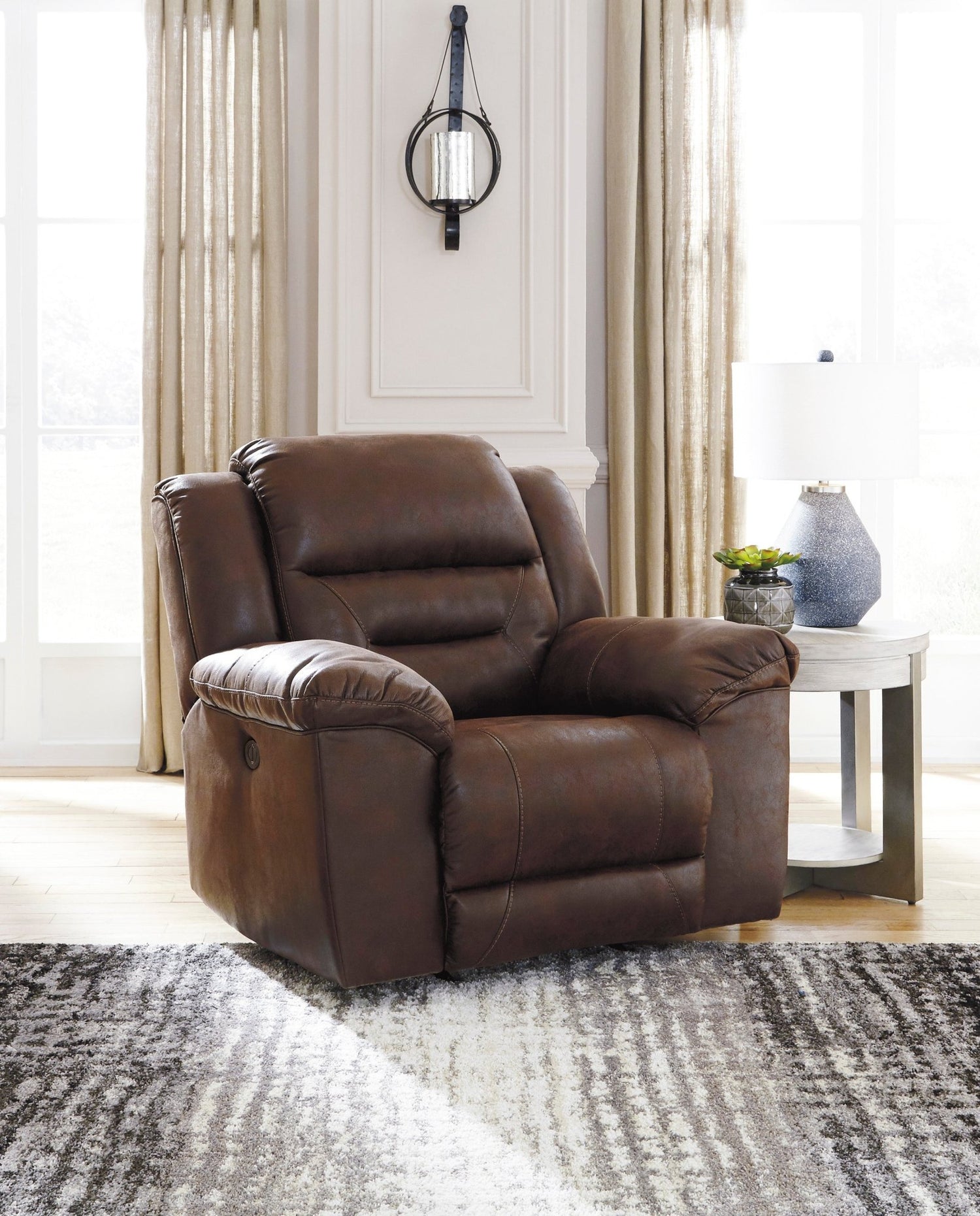 Ashley Chocolate Stoneland Power Rocker Recliner - Faux Leather | Home Elegance USA