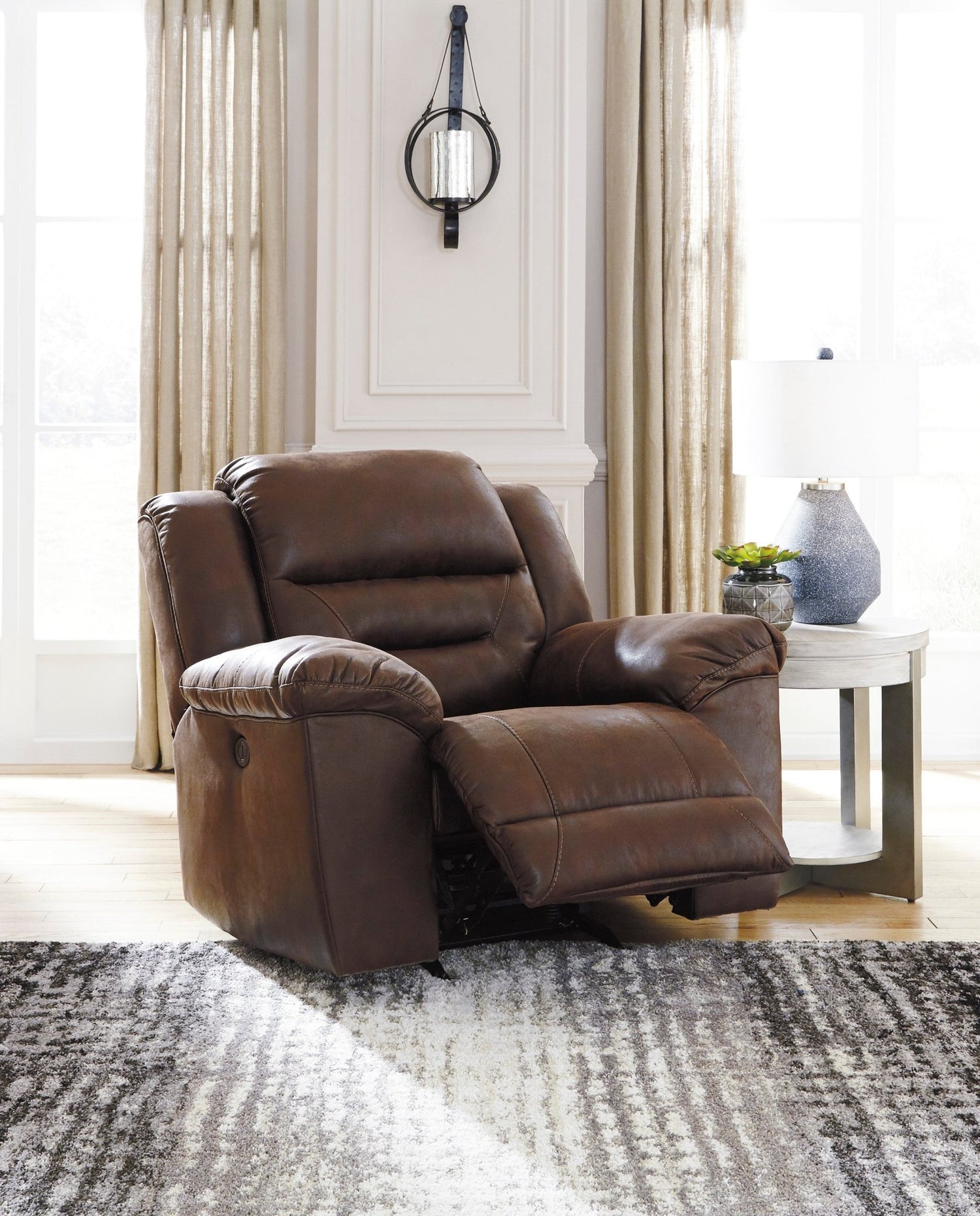 Ashley Chocolate Stoneland Power Rocker Recliner - Faux Leather | Home Elegance USA