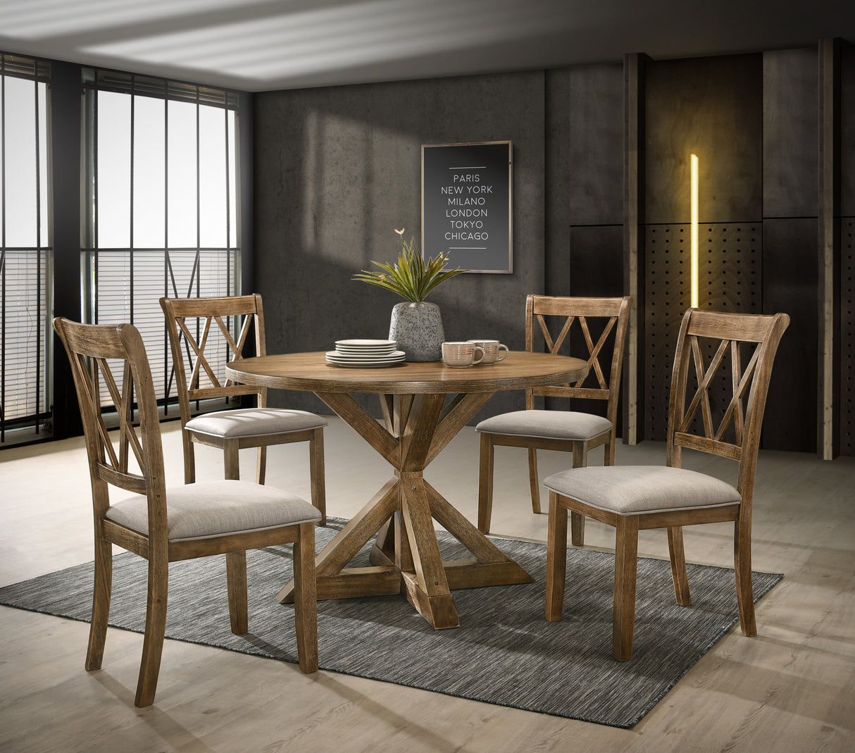 Juego de comedor Windvale Cross-Buck de madera de 5 piezas