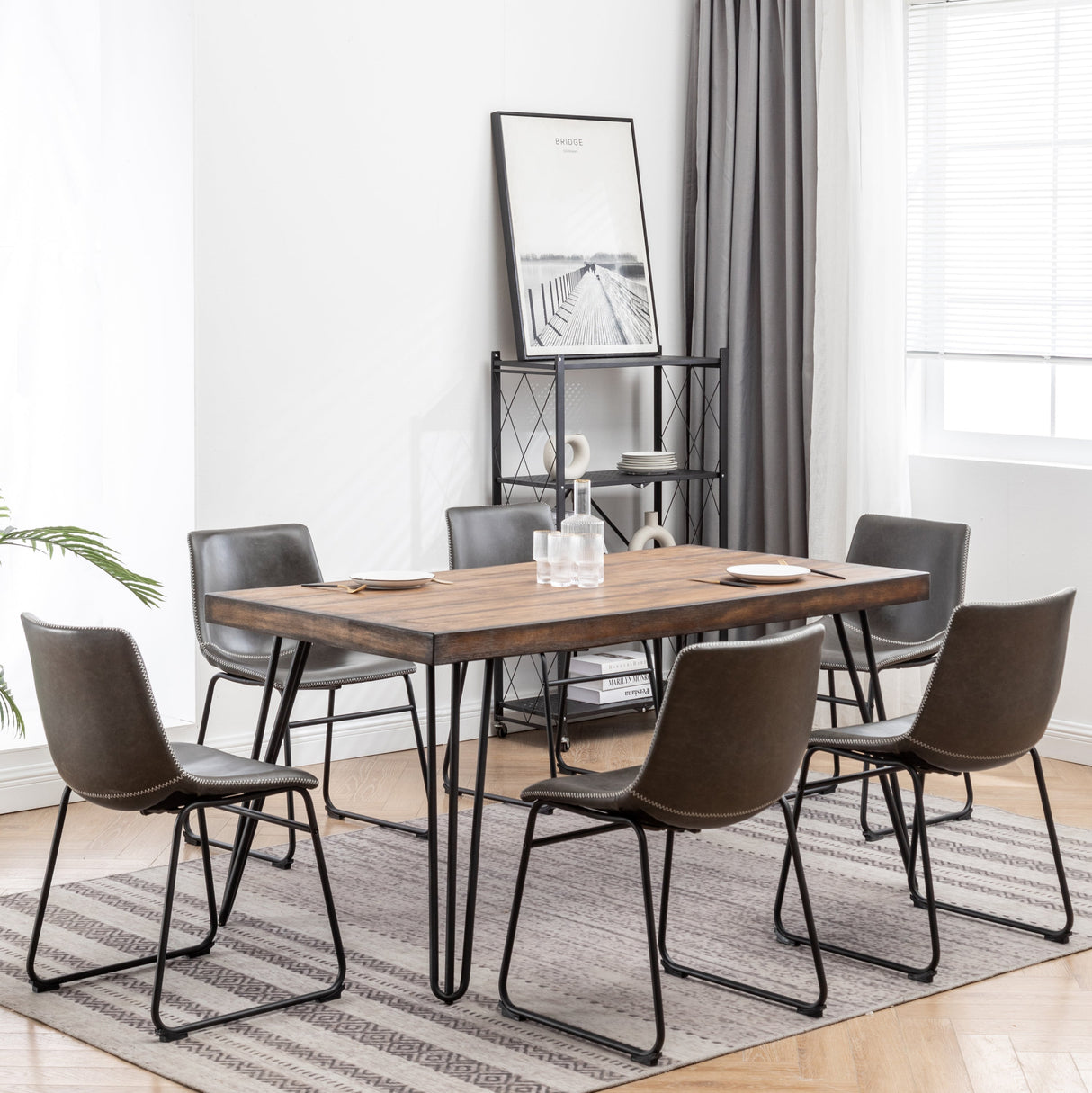 Aryven Industrial 7-Piece Dining Set, Antique Gray - sold by Home Elegance USA