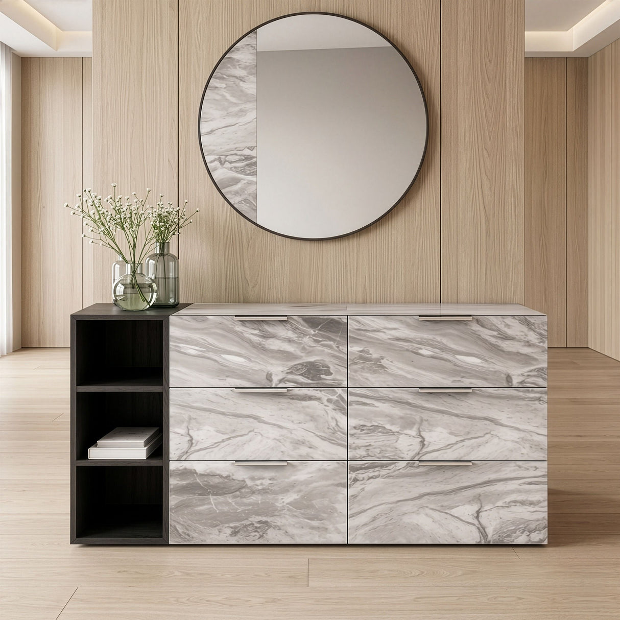 Nova Domus Maranello Modern Grey Faux Marble Mirror Vgmamqt-S25-Br-121-Gry-Mir