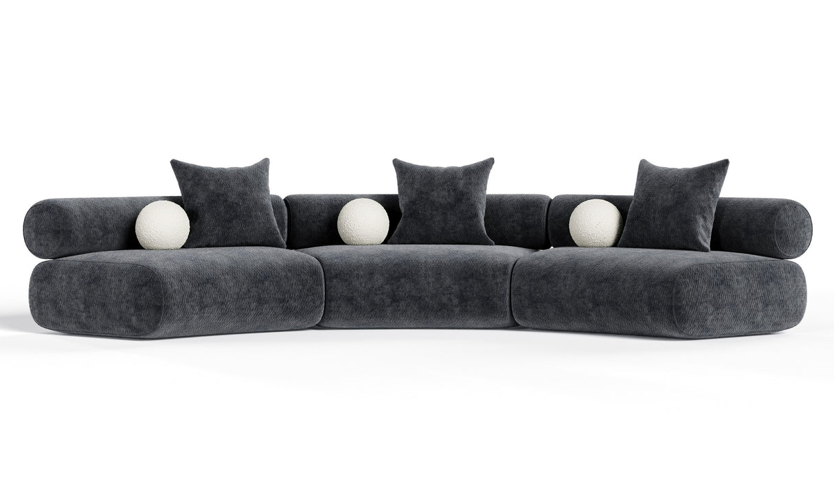 Simpson - Contemporary Dark Grey Fabric Curved Modular Sectional Sofa with Throw Pillows-3-Piece Sectional - View Image 1