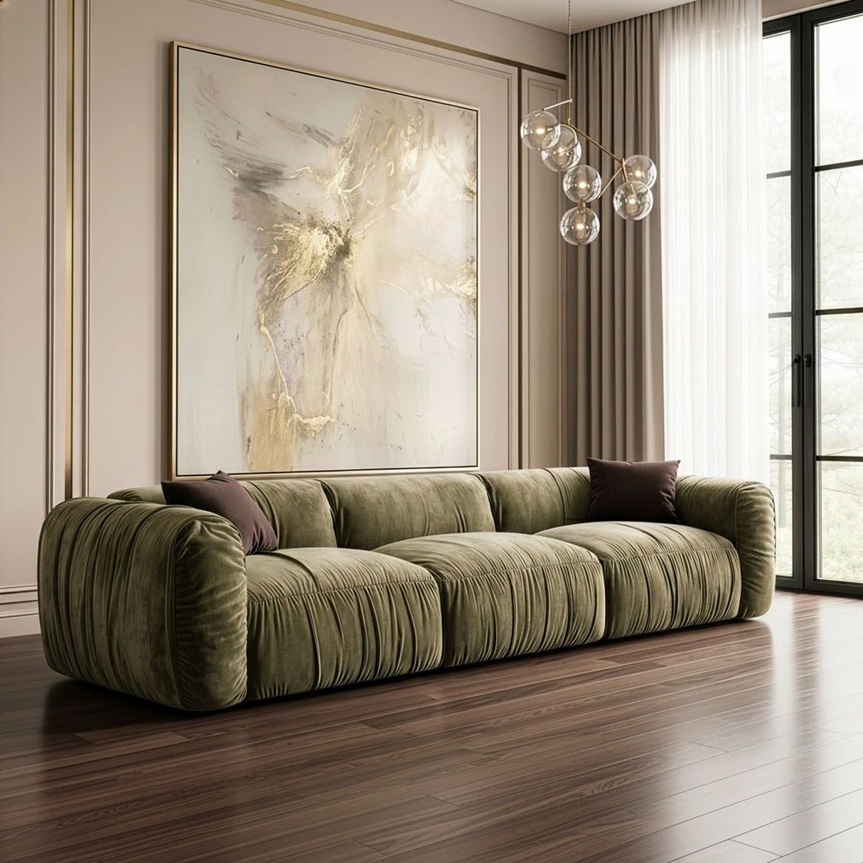 Siegal - Modern Olive Green Fabric Sofa - View Image 1