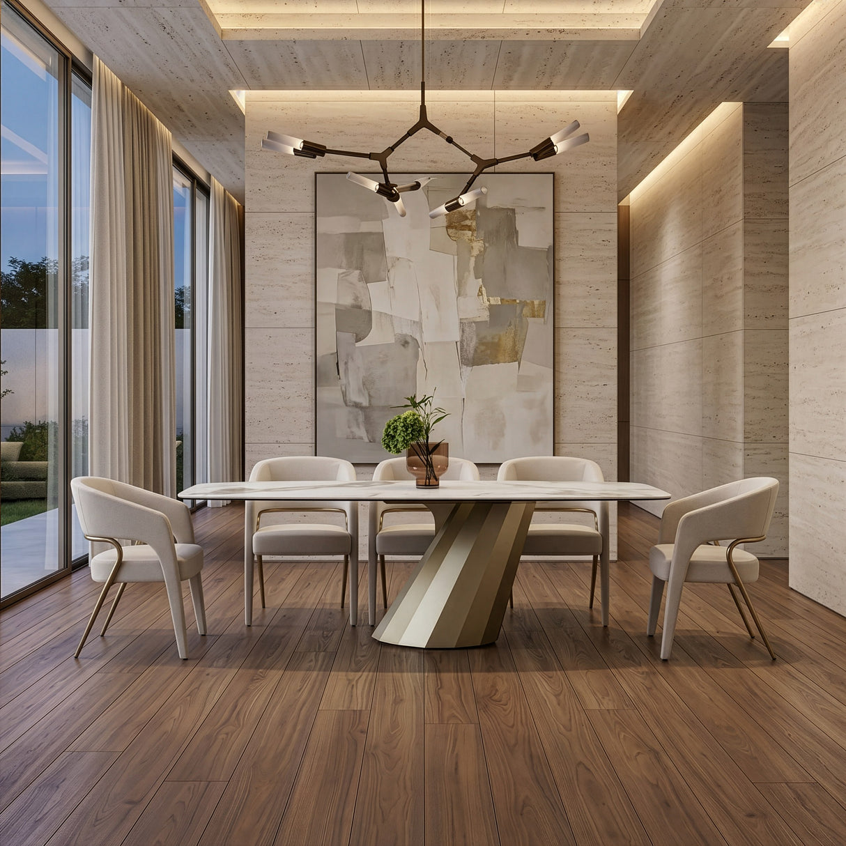 Vela - Modern Ceramic + Brass Dining Table - View Image 1