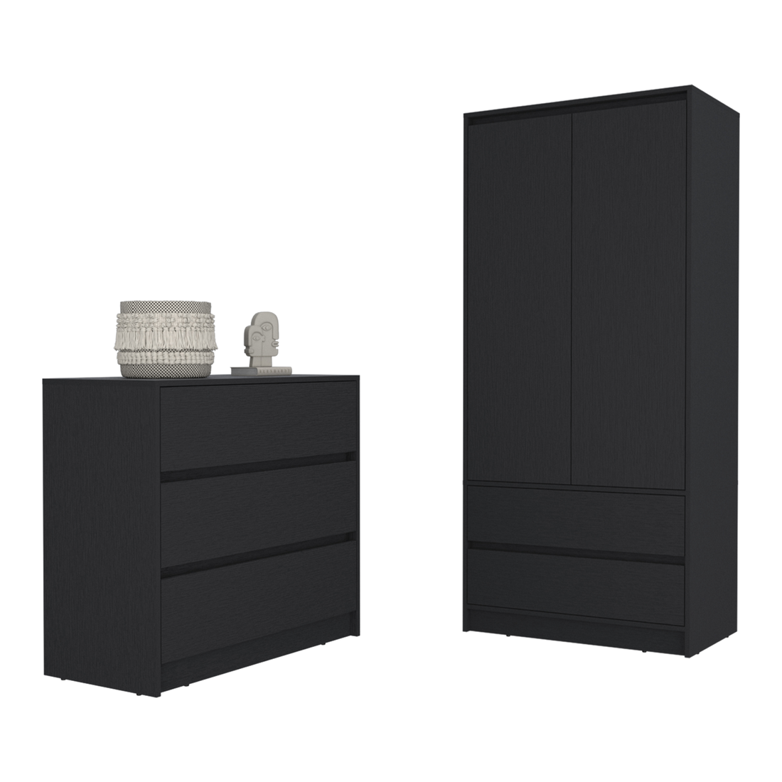 Lewes 2 Piece Bedroom Set, Dresser + Armoire, Black - Home Elegance USA