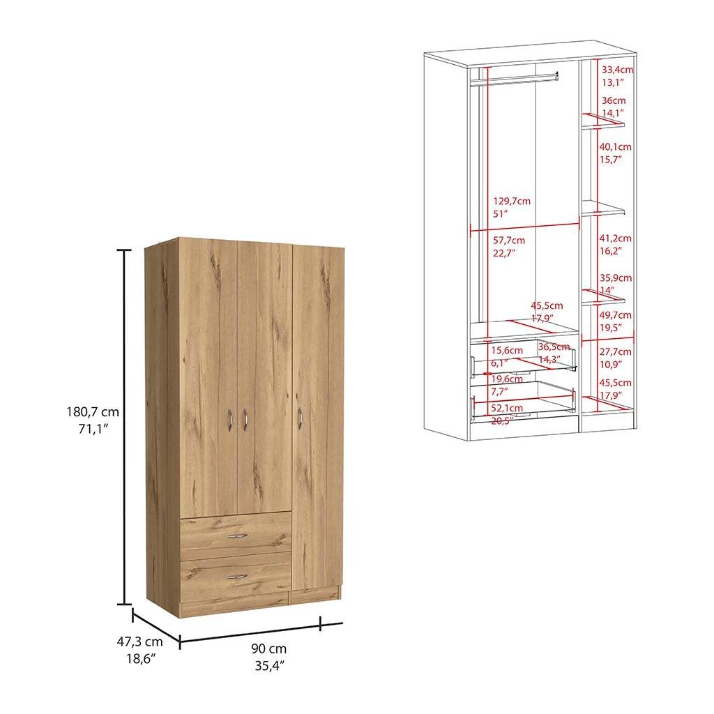 Three Door Armoire Clark, Bedroom, Light Oak / Black - sold by Home Elegance USA